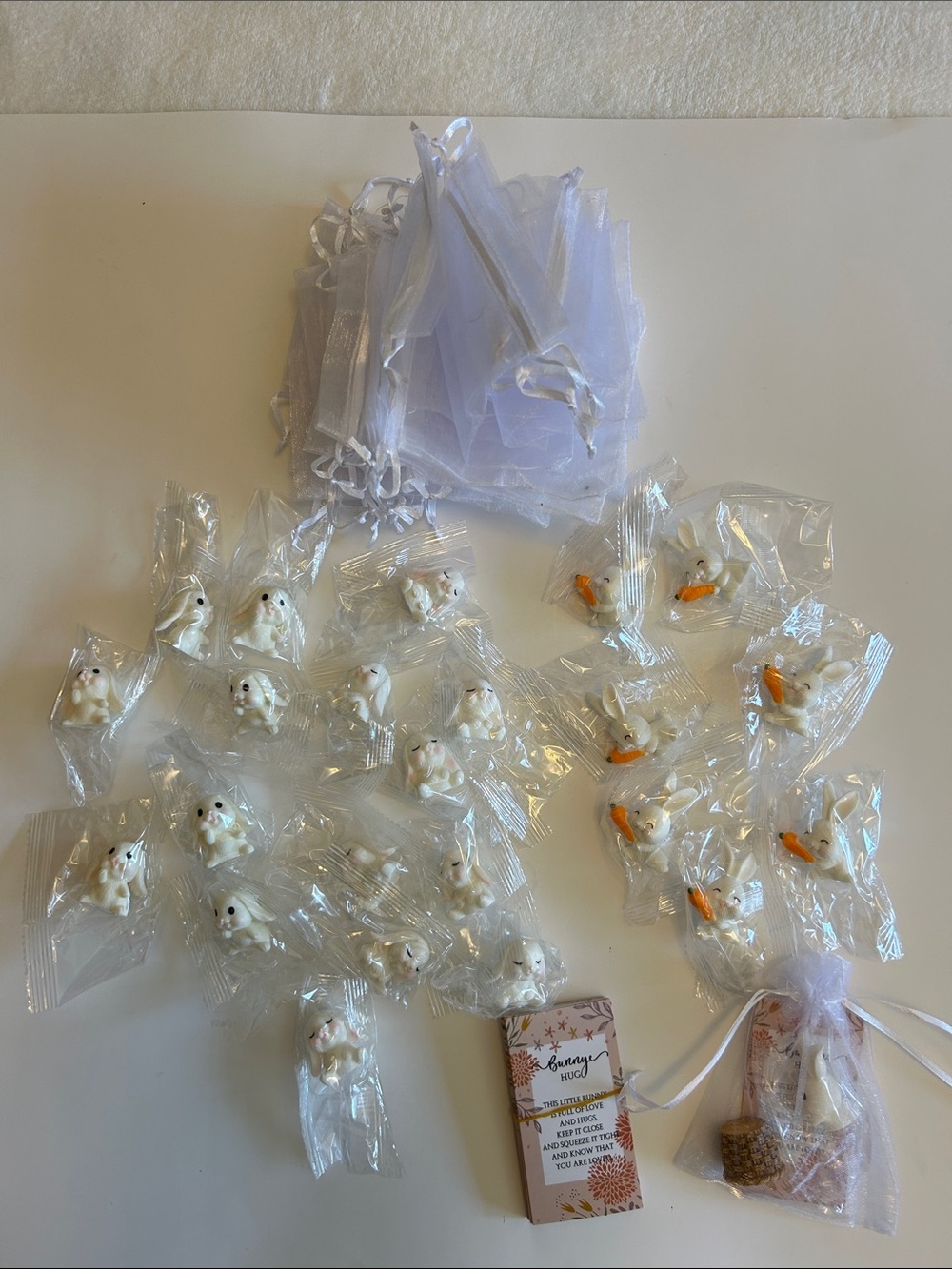 DFumete Bunny Hug Party Favors - Set of 24 Bunnies, Cards, and String Bags - Picture 2 of 14